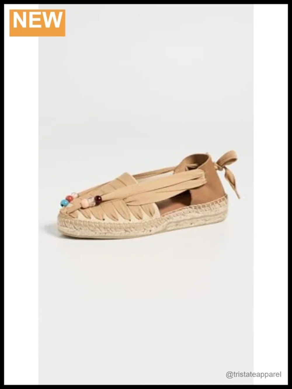 Beaded Espadrilles Leather Panel Ties Back Pull-On Casual Summer Shoes